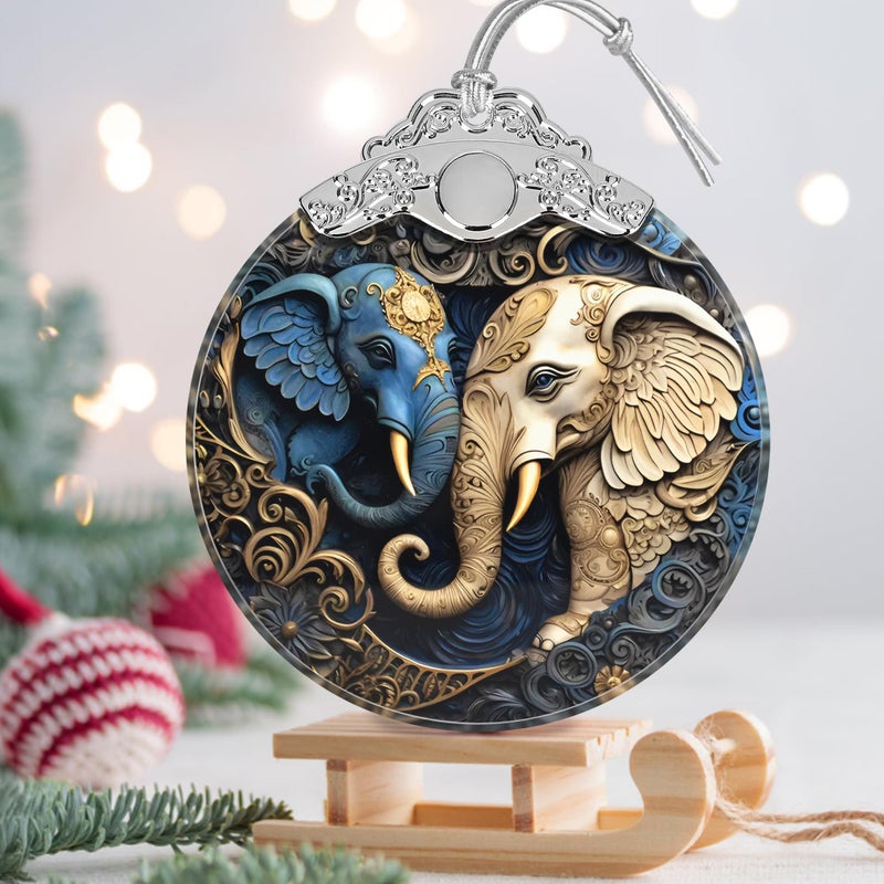 Jocidea Christmas Ornament - Stained Glass Elephant Ornament - Christmas Home Decor - Christmas Tree Ornament - Holiday Ornament - Holiday Present Ideas - Gift Exchange - Gentle Elephants - Image 3
