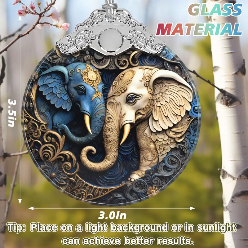 Jocidea Christmas Ornament - Stained Glass Elephant Ornament - Christmas Home Decor - Christmas Tree Ornament - Holiday Ornament - Holiday Present Ideas - Gift Exchange - Gentle Elephants - Image 2