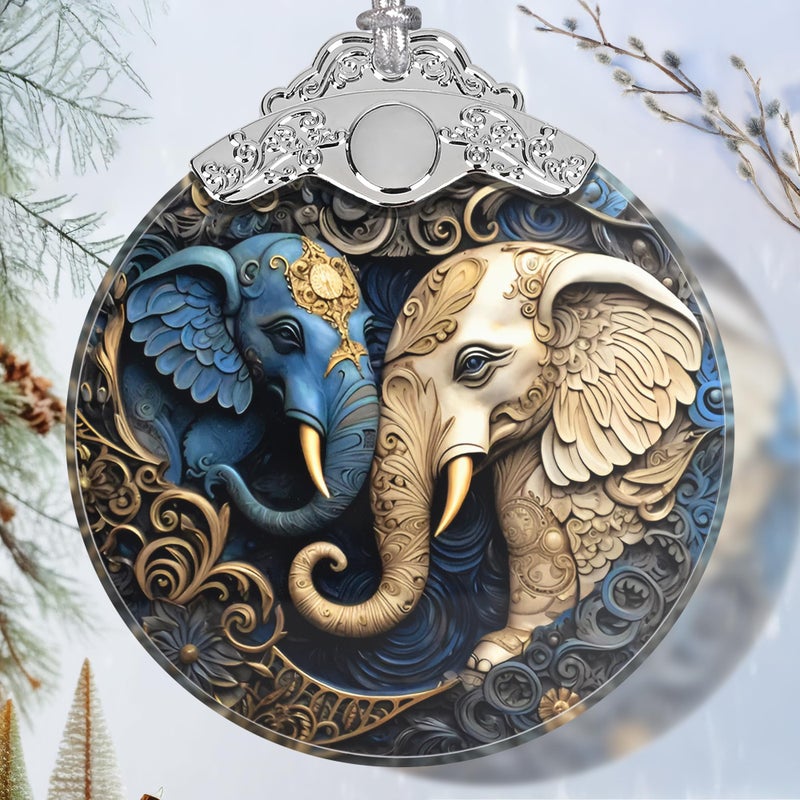 Jocidea Christmas Ornament - Stained Glass Elephant Ornament - Christmas Home Decor - Christmas Tree Ornament - Holiday Ornament - Holiday Present Ideas - Gift Exchange - Gentle Elephants - Image 1