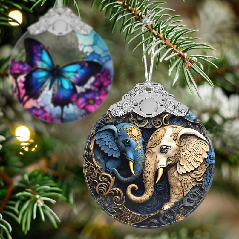 Jocidea Christmas Ornament - Stained Glass Elephant Ornament - Christmas Home Decor - Christmas Tree Ornament - Holiday Ornament - Holiday Present Ideas - Gift Exchange - Gentle Elephants - Image 4