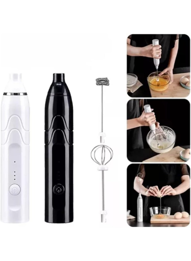 HIAS Pro Milk Frother with Double Whisk - USB-C Rechargeable, 3-Speed Handheld Foam Maker - Low Noise & Portable for Latte, Cappuccino, Matcha, Hot Chocolate, Baking (White) - Image 4