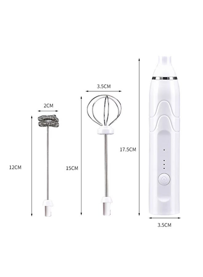 HIAS Pro Milk Frother with Double Whisk - USB-C Rechargeable, 3-Speed Handheld Foam Maker - Low Noise & Portable for Latte, Cappuccino, Matcha, Hot Chocolate, Baking (White) - Image 2