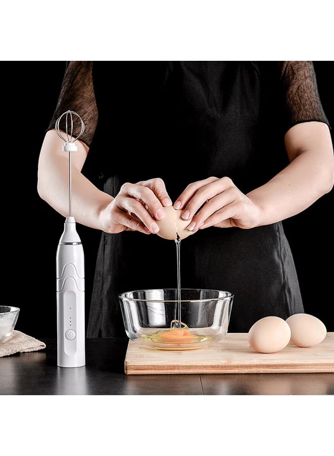 HIAS Pro Milk Frother with Double Whisk - USB-C Rechargeable, 3-Speed Handheld Foam Maker - Low Noise & Portable for Latte, Cappuccino, Matcha, Hot Chocolate, Baking (White) - Image 3