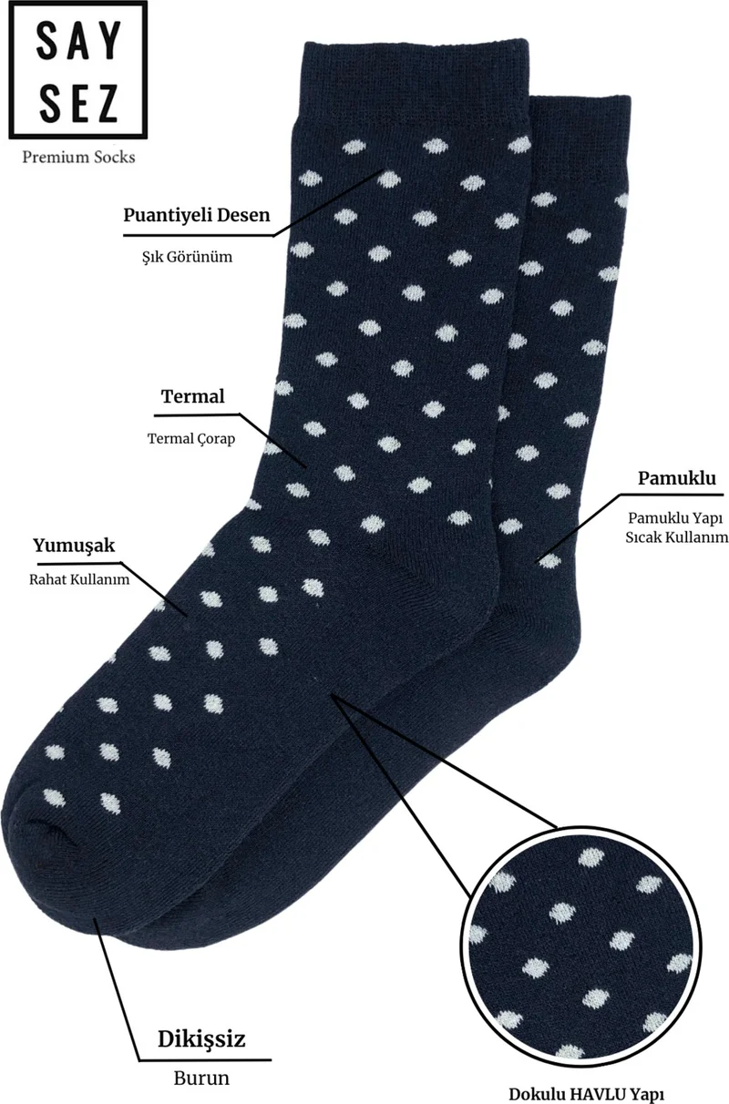 Saysez Women's Towel Cotton Winter Thick Thermal Seamless Colorful Polka Dot Socks Economical Pack of 3
