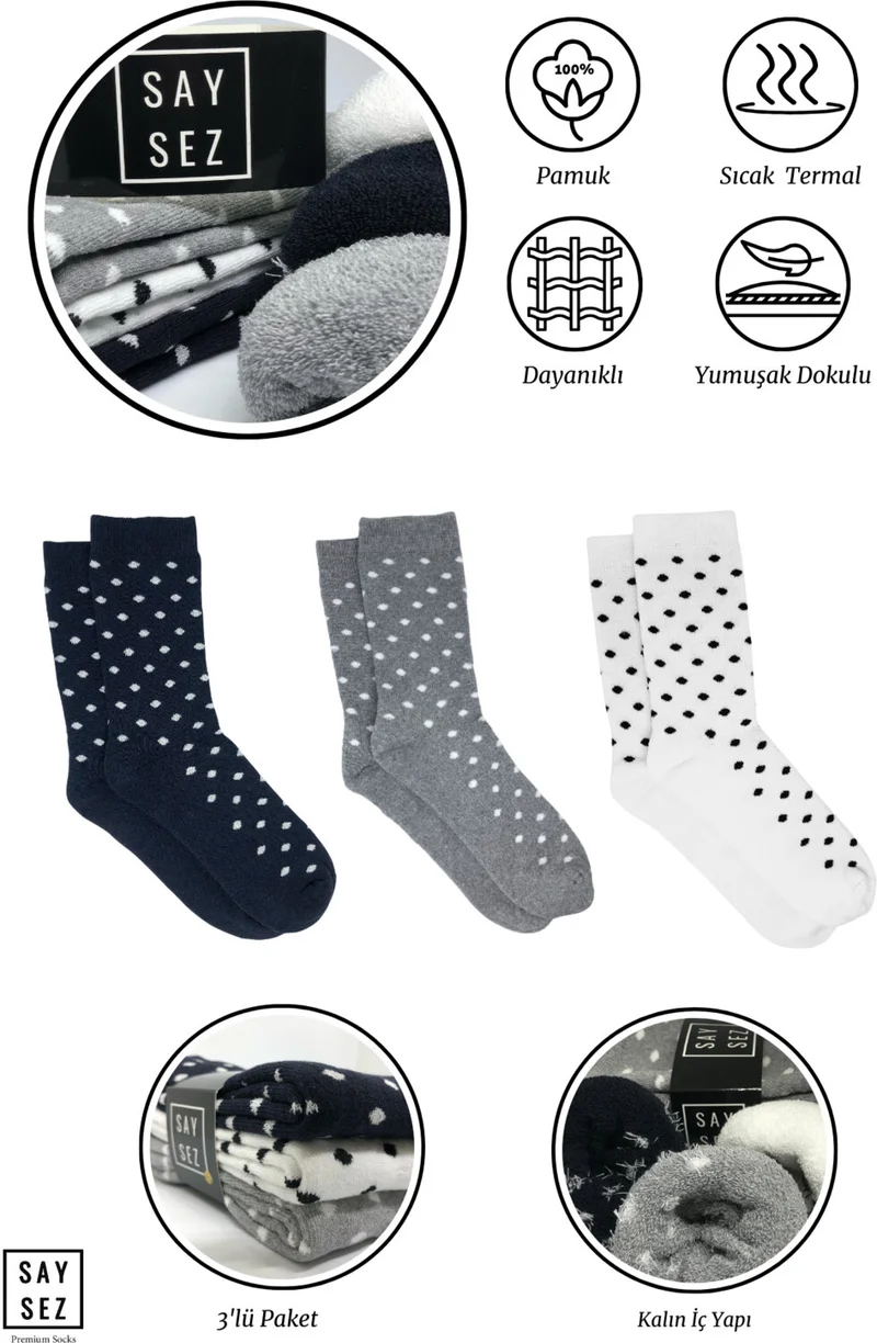 Saysez Women's Towel Cotton Winter Thick Thermal Seamless Colorful Polka Dot Socks Economical Pack of 3