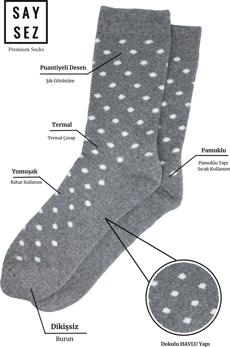 Saysez Women's Towel Cotton Winter Thick Thermal Seamless Colorful Polka Dot Socks Economical Pack of 3
