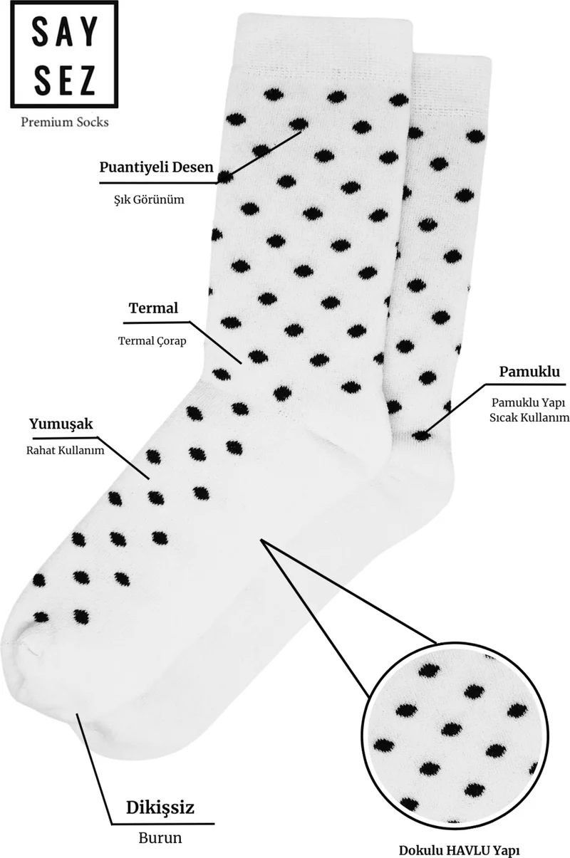 Saysez Women's Towel Cotton Winter Thick Thermal Seamless Colorful Polka Dot Socks Economical Pack of 3