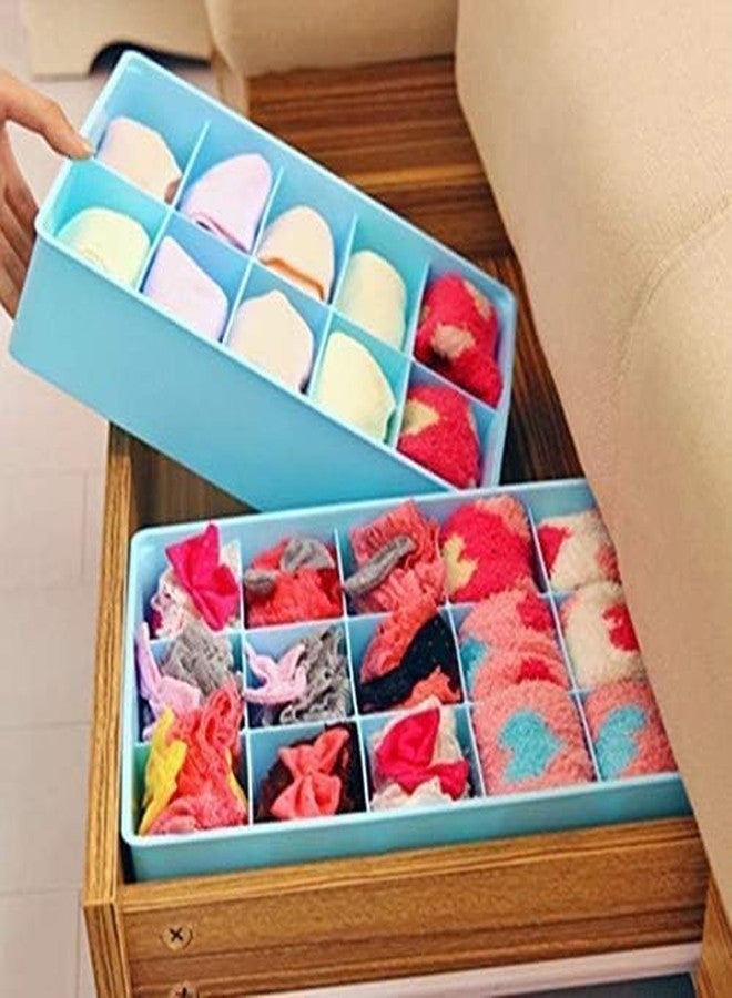 Caltero 15 Grid Plastic Storage Box Container Drawer Wardrobe Boxes for Underwear, Bra, Ties, Socks for Girls Clothing Organize Pouch (Multicolour) 2024 - Image 1