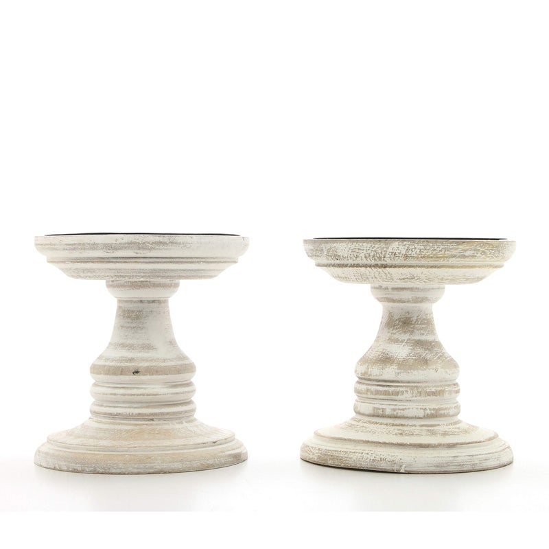 Hosley Hosleys Set of 2 White Wood Pillar Holders  5 High Ideal Gift for Weddings Special Occasion Spa Aromatherapy Settings Candle Gardens W1
