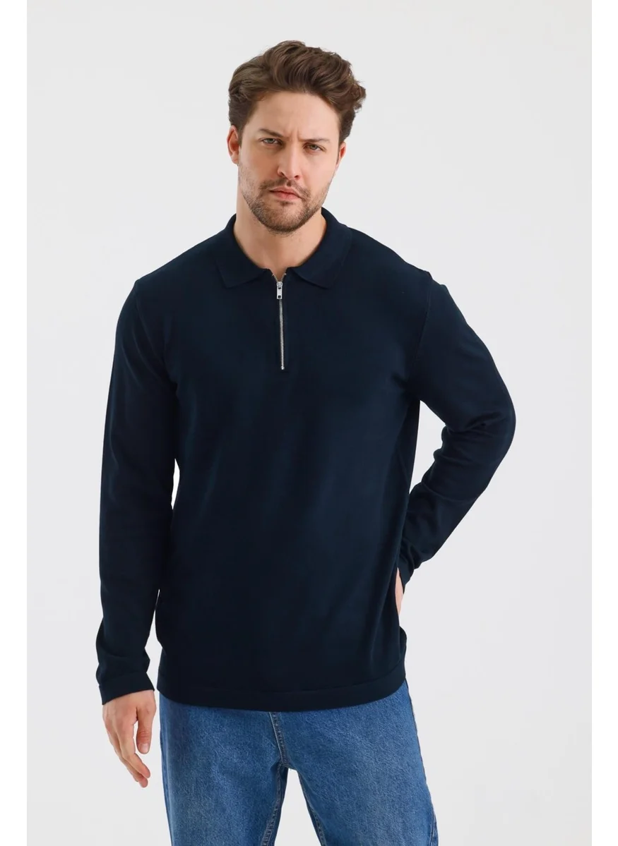 الكسندر جاردي Alexandergardi Zippered Polo Neck Regular Fit Sweater (E24-EZE-37)