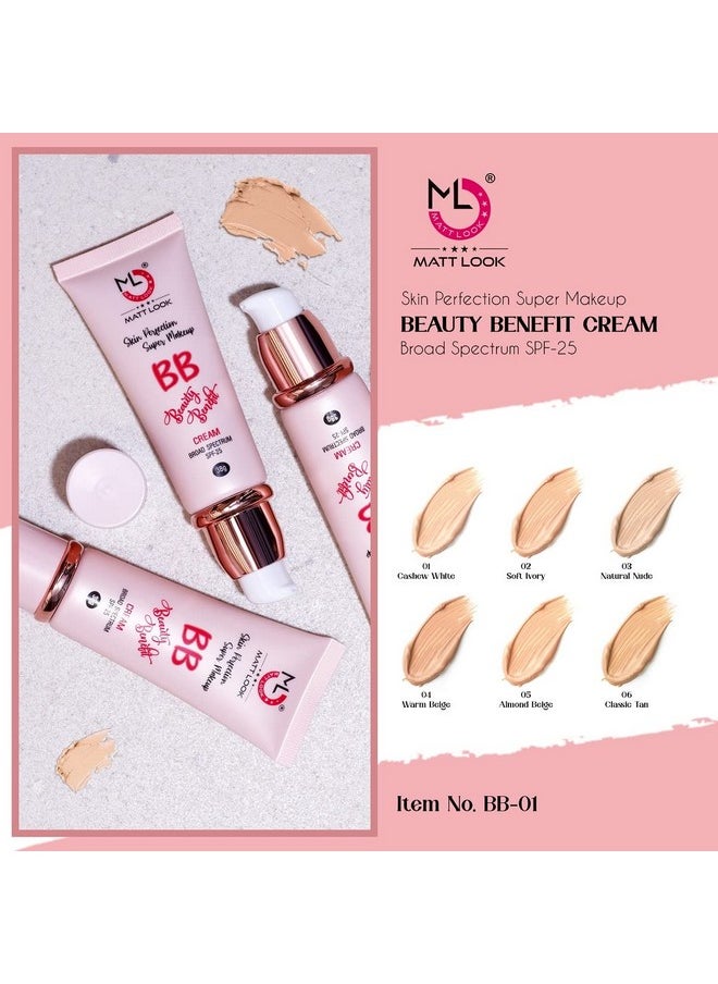 matt look Mattlook Skin Perfection Bb Super Makeup Cream, Spf 25 Oil Free Lightweight Hide Blemishes Facial Moisturizer With Deeply Hydrating Pore Minimizer Even Skin Tone - Warm Beige (38Gm)  - Image 4