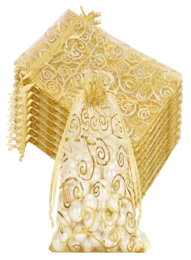joycraft 50Pcs Organza Gift Bags - 4x6 In Gold Mesh Gift Drawstring Bags, Organza Party Favor Pouch for Valentine's Day, Wedding, Birthday, Brial Shower - Image 1