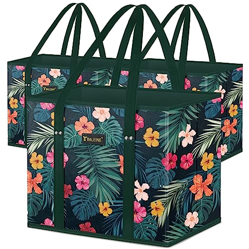 BALEINE 3Pk Reusable Grocery Bags, Foldable Shopping Bags for Groceries with Reinforced Bottom & Handles (Blossom Season) - Image 1
