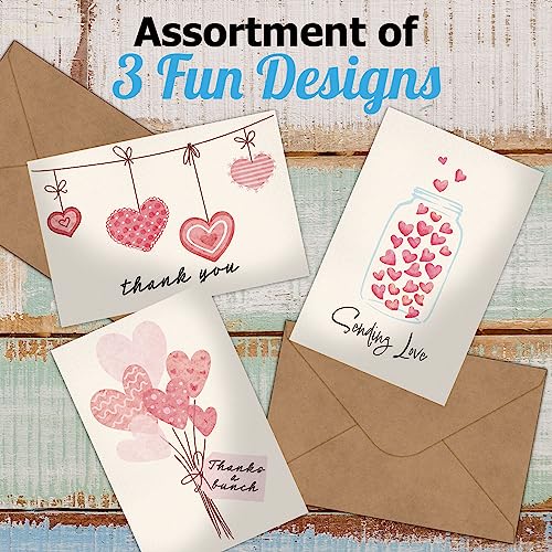 Pro Supply Global (24 Count of 4x6 Pre-Folded Valentine's Day Hearts Thank You Cards With Blank Inside To Leave a Note and Envelopes - Assortment of Greeting Cards Come In 3 Designs - Image 4