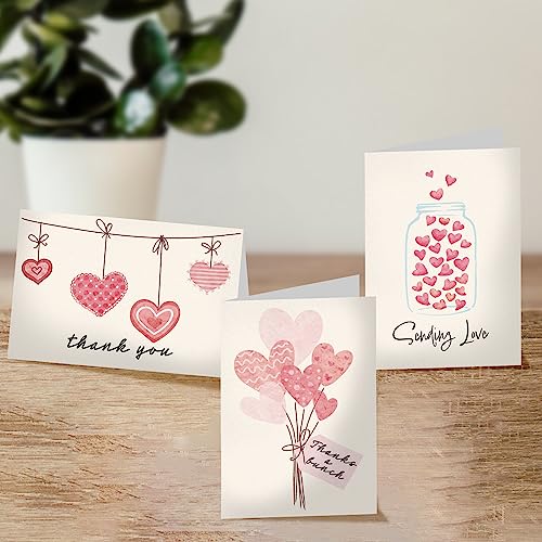 Pro Supply Global (24 Count of 4x6 Pre-Folded Valentine's Day Hearts Thank You Cards With Blank Inside To Leave a Note and Envelopes - Assortment of Greeting Cards Come In 3 Designs - Image 2