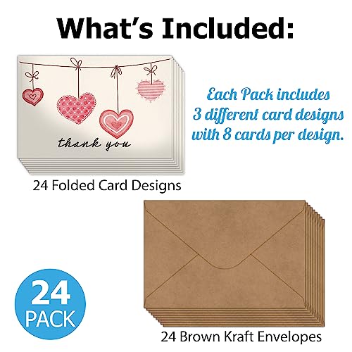 Pro Supply Global (24 Count of 4x6 Pre-Folded Valentine's Day Hearts Thank You Cards With Blank Inside To Leave a Note and Envelopes - Assortment of Greeting Cards Come In 3 Designs - Image 5