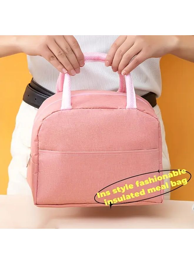 Pink Ins Style Fashion Lunch Bag Aluminum Foil Insulation Portable Large Capacity Office Workers Student Bento Bag Love Model Simple Trend Picnic Outdoor Family Essential Non Food Contact - Image 1