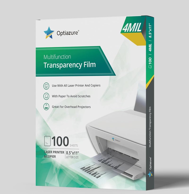 فيلم Optiazure الشفاف، فيلم جهاز العرض العلوي لطابعة ليزر جيت وآلة النسخ، حجم الرسالة 100 ورقة، مستلزمات المكتب والمدرسة - Image 1