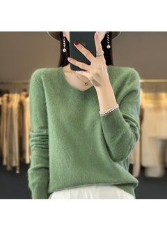 Pure Color 100% Wool Autumn/winter Cropped V-neck Pullover Sweater Base Layer Top Turquoise Green