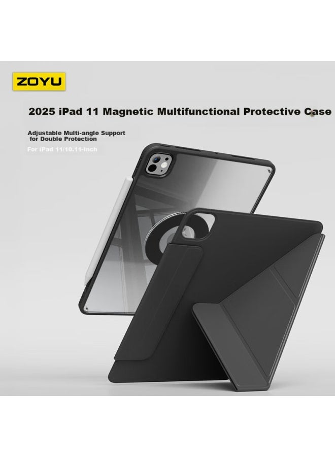 Zoyu Compatible With 2025 A16 Chip Ipad11 Case, Y-fold Double-sided Magnetic Rotating Detachable, 11-inch Anti-bend Apple Tablet Protective Cover, Premium Black