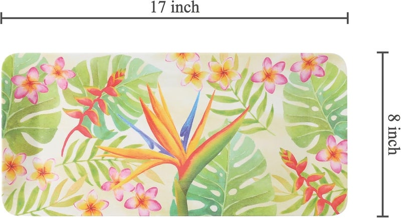 UP صينية تقديم مستطيلة من ميلامين طراز طائر الجنة بتصميم استوائي مزهر للأحزاب، تصميم نابض بالحياة، مثالية للوجبات الخفيفة والمقبلات والحلويات، خضراء 17 × 8 بوصة - Image 4