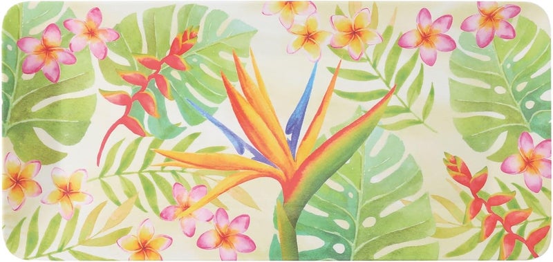 UP صينية تقديم مستطيلة من ميلامين طراز طائر الجنة بتصميم استوائي مزهر للأحزاب، تصميم نابض بالحياة، مثالية للوجبات الخفيفة والمقبلات والحلويات، خضراء 17 × 8 بوصة - Image 1