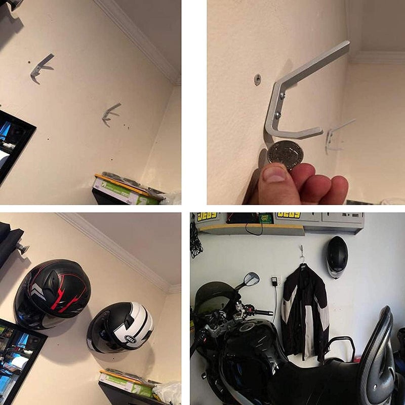 Pmsanzay 4 Pack Sturdy Aluminium Motorcycle Helmet Holder,motorbike Jacket Display Rack,Backpack Bags Wall Mount Hanger,Cloth Coat Glove Storage Hook - with mounting screws，No Helmet - Image 4