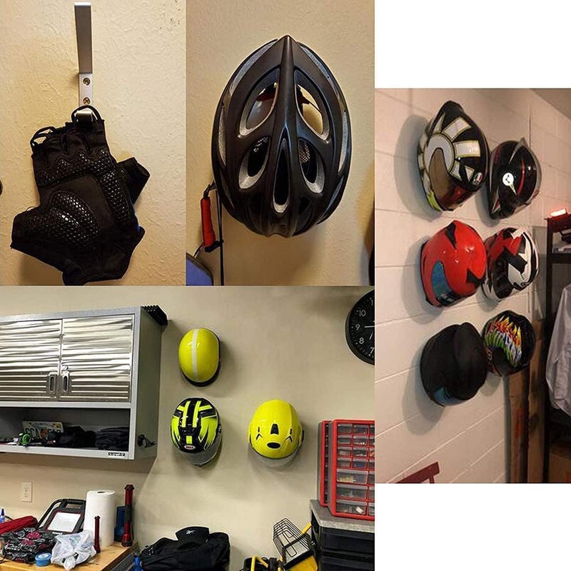 Pmsanzay 4 Pack Sturdy Aluminium Motorcycle Helmet Holder,motorbike Jacket Display Rack,Backpack Bags Wall Mount Hanger,Cloth Coat Glove Storage Hook - with mounting screws，No Helmet - Image 5