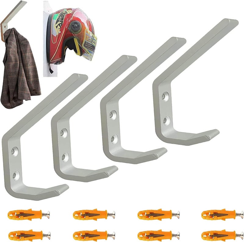 Pmsanzay 4 Pack Sturdy Aluminium Motorcycle Helmet Holder,motorbike Jacket Display Rack,Backpack Bags Wall Mount Hanger,Cloth Coat Glove Storage Hook - with mounting screws，No Helmet - Image 1
