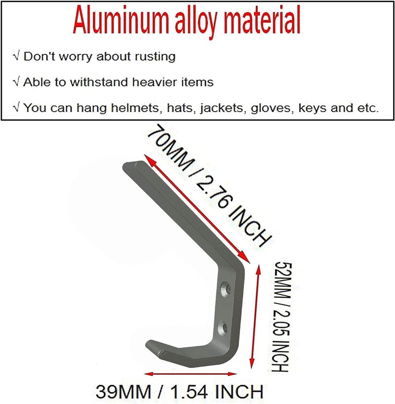 Pmsanzay 4 Pack Sturdy Aluminium Motorcycle Helmet Holder,motorbike Jacket Display Rack,Backpack Bags Wall Mount Hanger,Cloth Coat Glove Storage Hook - with mounting screws，No Helmet - Image 2