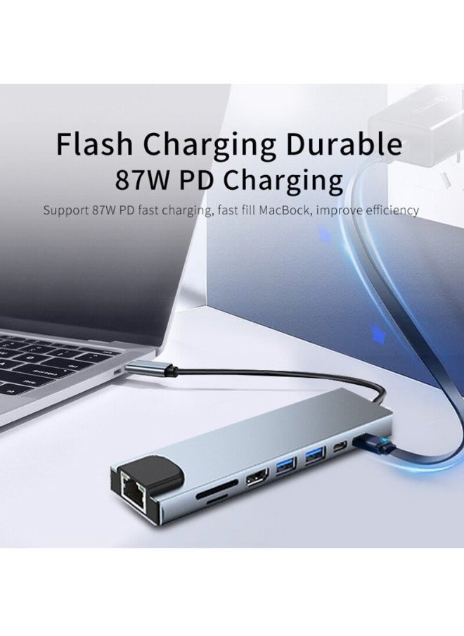 FPC - Usb 8 In 1 Type C 3 1 To 4k HdTV Hub Adapter With Sd Tf Rj45 Card Reader Pd Fast Charge For Macbook Notebook Computer - Image 1