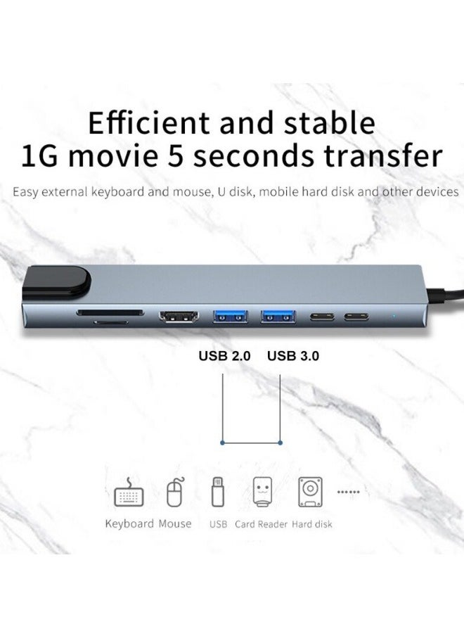 FPC - Usb 8 In 1 Type C 3 1 To 4k HdTV Hub Adapter With Sd Tf Rj45 Card Reader Pd Fast Charge For Macbook Notebook Computer - Image 1