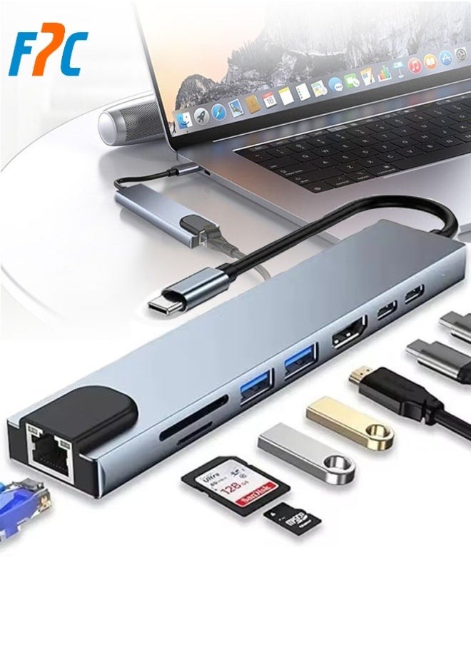 FPC - Usb 8 In 1 Type C 3 1 To 4k HdTV Hub Adapter With Sd Tf Rj45 Card Reader Pd Fast Charge For Macbook Notebook Computer - Image 1