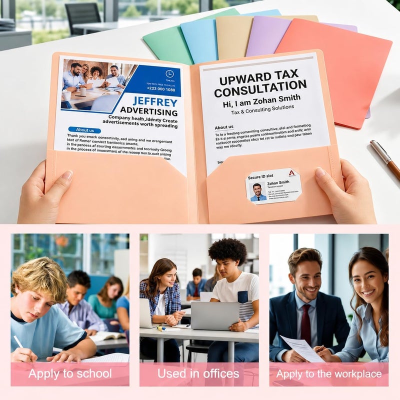 6 حزمة من المجلدات البلاستيكية ذات الجيوب، مجلدات ملفات بولي ثقيلة التحمل بجيوبين، مجلدات بحجم الرسائل بدون أسنان، ألوان زرقاء متنوعة للمدرسة والمكتب والأعمال والمنزل - Image 4