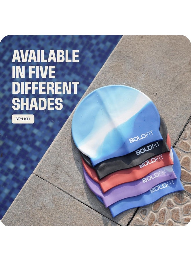 بولد فيت قبعة سباحة Boldfit للرجال، قبعات سباحة من السيليكون للنساء، قبعة سباحة للجنسين للأطفال والأولاد والبنات، قبعة سباحة للنساء، قبعة سباحة للشعر الطويل للرجال، قماش سيليكون، سهلة التركيب - أزرق - Image 5