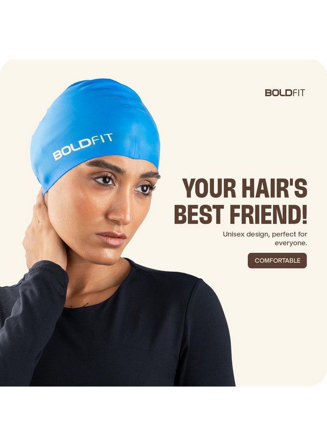 بولد فيت قبعة سباحة Boldfit للرجال، قبعات سباحة من السيليكون للنساء، قبعة سباحة للجنسين للأطفال والأولاد والبنات، قبعة سباحة للنساء، قبعة سباحة للشعر الطويل للرجال، قماش سيليكون، سهلة التركيب - أزرق - Image 3