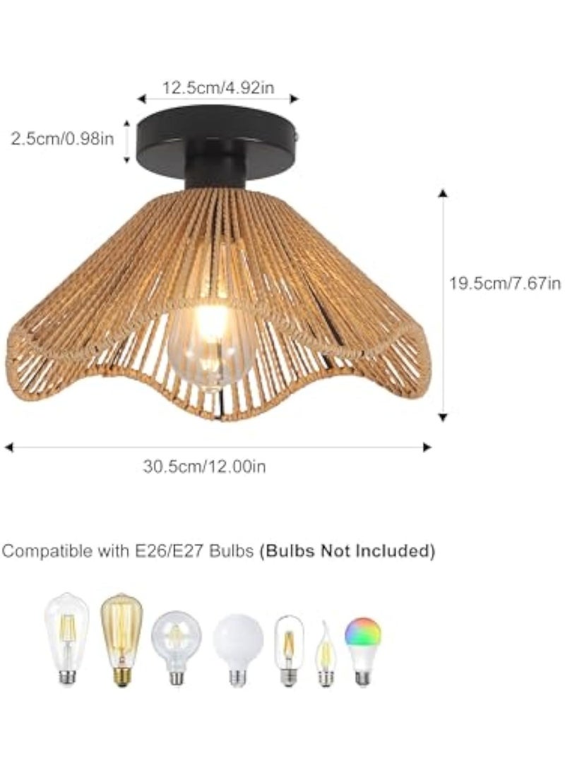 Arabest Garwarm Boho Rattan Ceiling Light, Handwoven Rattan Light Pendant, Vintage Chandelier Hanging Lamp, Nature Ceiling Lamp, Ceiling Lampshade for Living Room, Bedroom Ceiling Chandelier (E27,60W,30.5cm) - Image 3