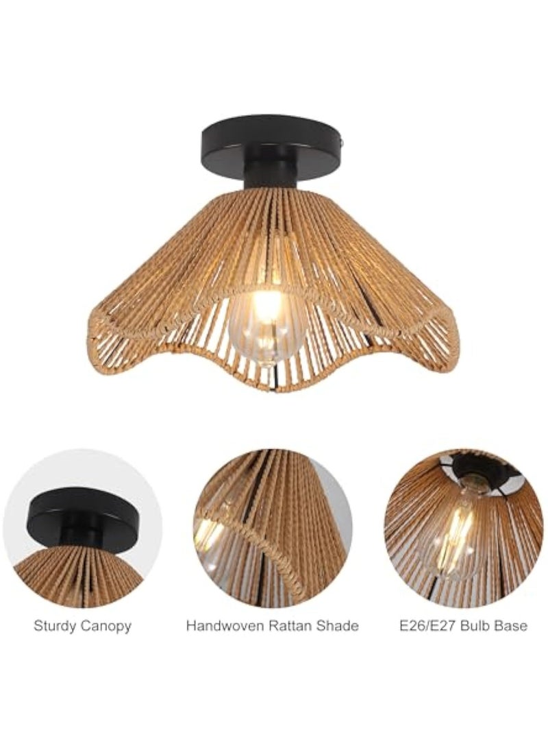 Arabest Garwarm Boho Rattan Ceiling Light, Handwoven Rattan Light Pendant, Vintage Chandelier Hanging Lamp, Nature Ceiling Lamp, Ceiling Lampshade for Living Room, Bedroom Ceiling Chandelier (E27,60W,30.5cm) - Image 5