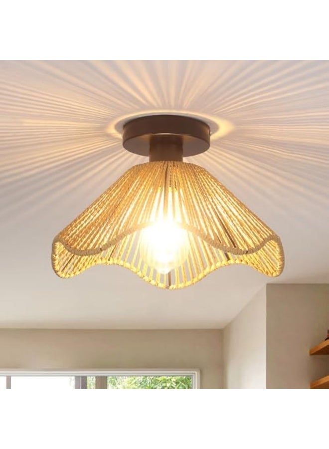 Arabest Garwarm Boho Rattan Ceiling Light, Handwoven Rattan Light Pendant, Vintage Chandelier Hanging Lamp, Nature Ceiling Lamp, Ceiling Lampshade for Living Room, Bedroom Ceiling Chandelier (E27,60W,30.5cm) - Image 1