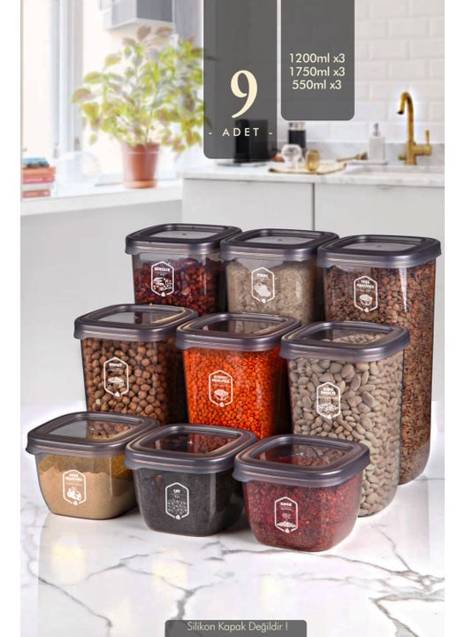 9-Piece Labeled Square Storage Container Set (1750ML+1200ML+550ML) Food Jar