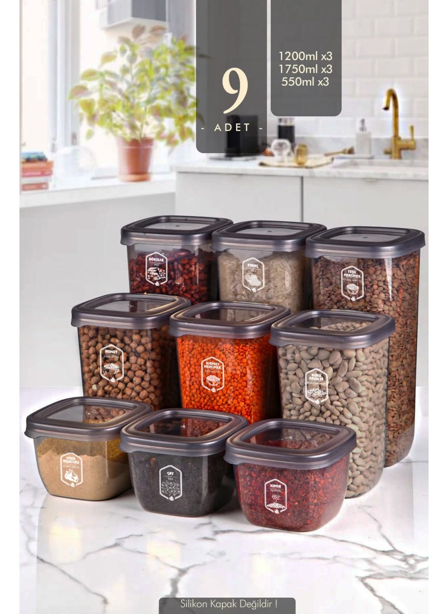 9-Piece Labeled Square Storage Container Set (1750ML+1200ML+550ML) Food Jar
