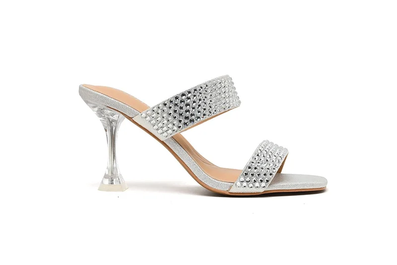 high-heeled mules with dual embellished straps