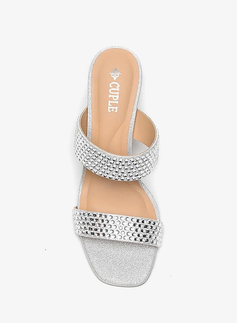 Cuple high-heeled mules with dual embellished straps - Image 3