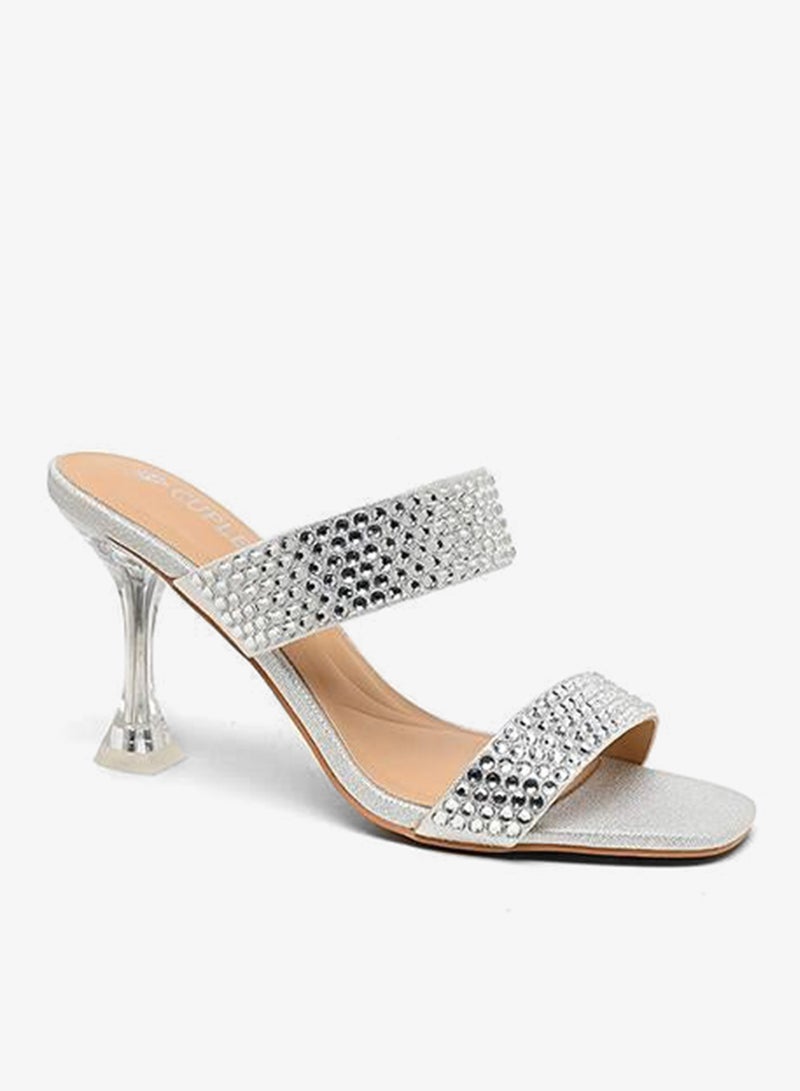 Cuple high-heeled mules with dual embellished straps - Image 1