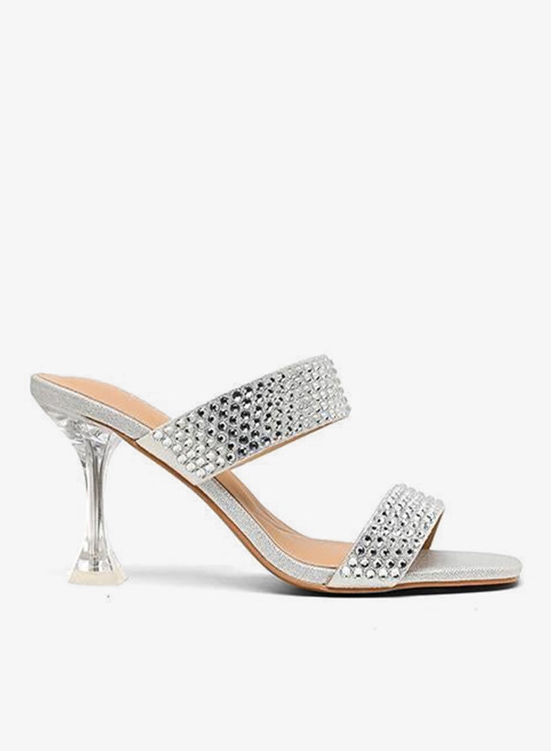 Cuple high-heeled mules with dual embellished straps - Image 2