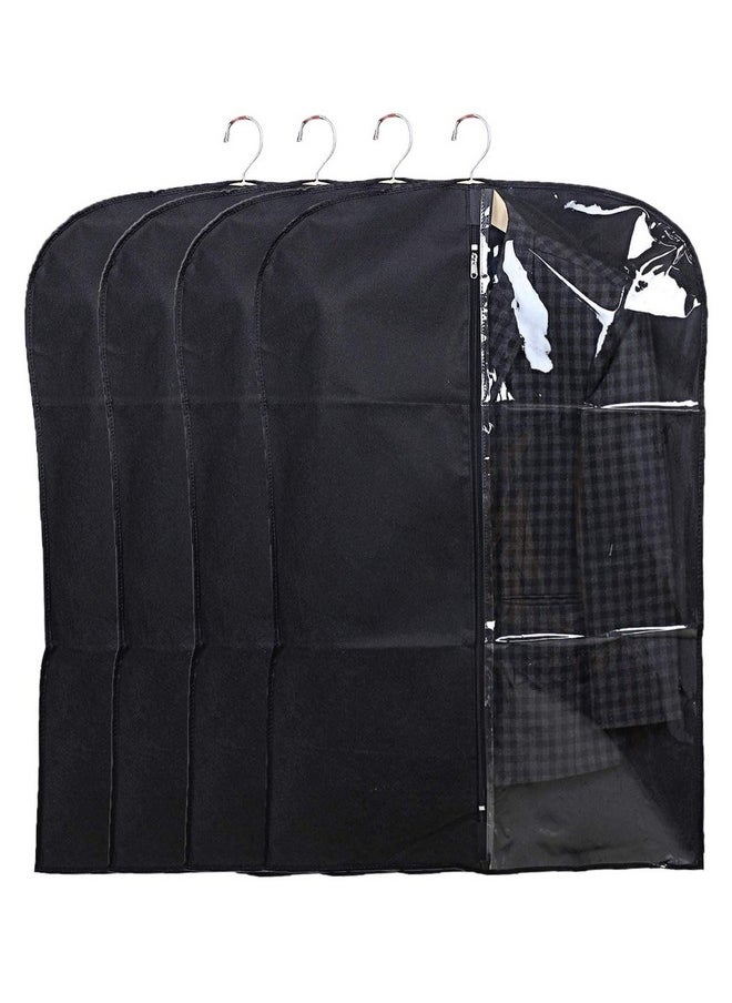 Kuber Industries Kuber Industries Half Transparent Blazer Cover|Suit covers with zip for Men, Women|Cloth Organizer for Wardrobe|Transparent Window & Premium Zipper|Pack of 4 (Black)  - Image 1