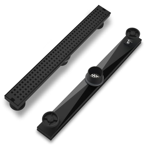 kuaisailsk 24 Inch Linear Shower Drain - Matte Black 304 Stainless Steel Rectangular Floor Drain with Adjustable Leveling Feet, Hair Strainer and Removable Grate - Image 3