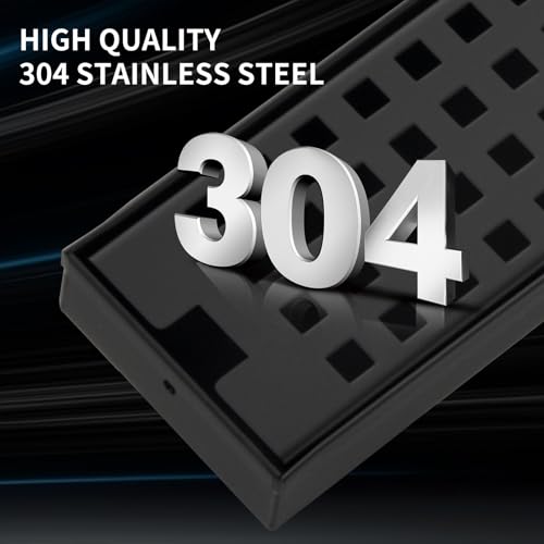 kuaisailsk 24 Inch Linear Shower Drain - Matte Black 304 Stainless Steel Rectangular Floor Drain with Adjustable Leveling Feet, Hair Strainer and Removable Grate - Image 5