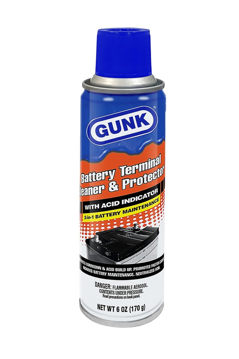 GUNK 2-in-1 Battery Terminal Cleaner & Protector Spray with Acid Indicator, 6 oz., for Automotive Car Battery Maintenance and Corrosion Prevention - Image 1