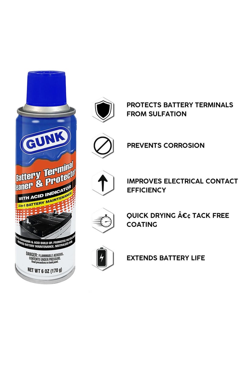 GUNK 2-in-1 Battery Terminal Cleaner & Protector Spray with Acid Indicator, 6 oz., for Automotive Car Battery Maintenance and Corrosion Prevention - Image 4